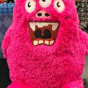 Pink Furry Monster Plush Dog Toy